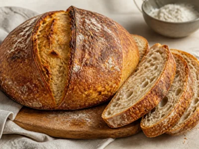 Rundes Sauerteigbrot mit knuspriger Kruste und saftiger offener Krume