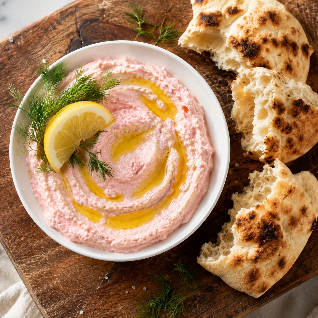 Taramas Rezept – cremiger Fischrogen-Dip in Schale mit Olivenöl und Zitrone