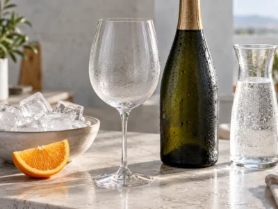 Glas und Zutaten kühlen