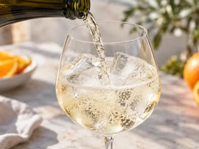 Eis und Prosecco einfüllen