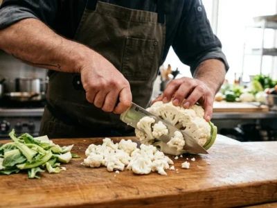 Blumenkohl putzen und in Röschen teilen