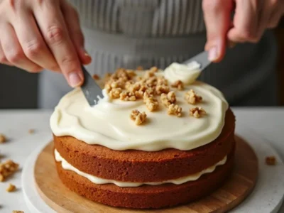 Frischkäse-Frosting aufstreichen und garnieren
