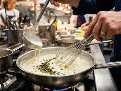 Samtige weiße Kapernsauce binden