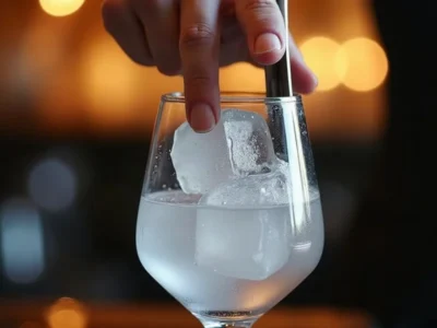 Glas mit reichlich Eis füllen