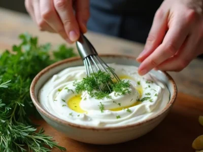 Cremigen Feta-Kräuter-Dip anrühren
