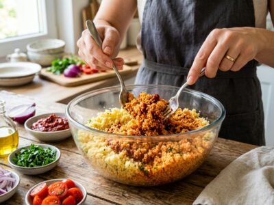 Couscous mit der Paste vermengen