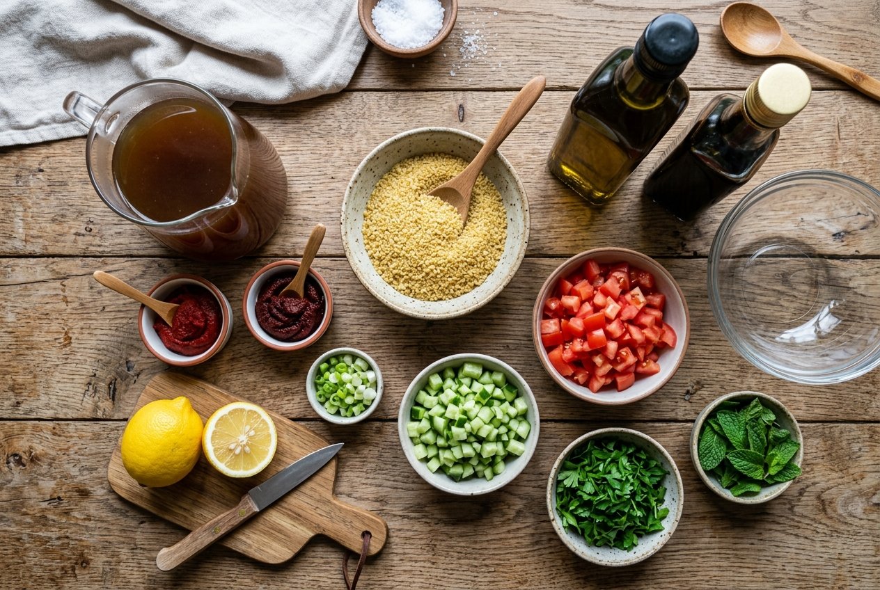 Zutaten für türkischen Couscous Salat Kısır