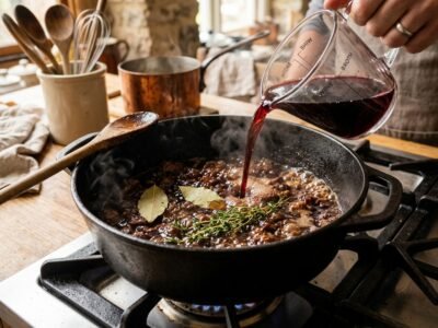 Mit Rotwein & Fond ablöschen