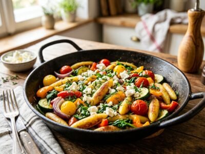 Schupfnudeln mit Gemüse: Schnelle Schupfnudelpfanne mit Feta in 20 Minuten